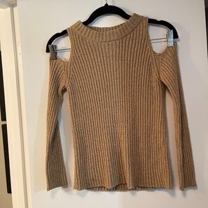 Tan cold shoulder sweater